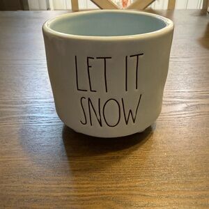 Rae Dunn- Let It Snow Ceramic Planter - White with Light Blue Interior NWT
